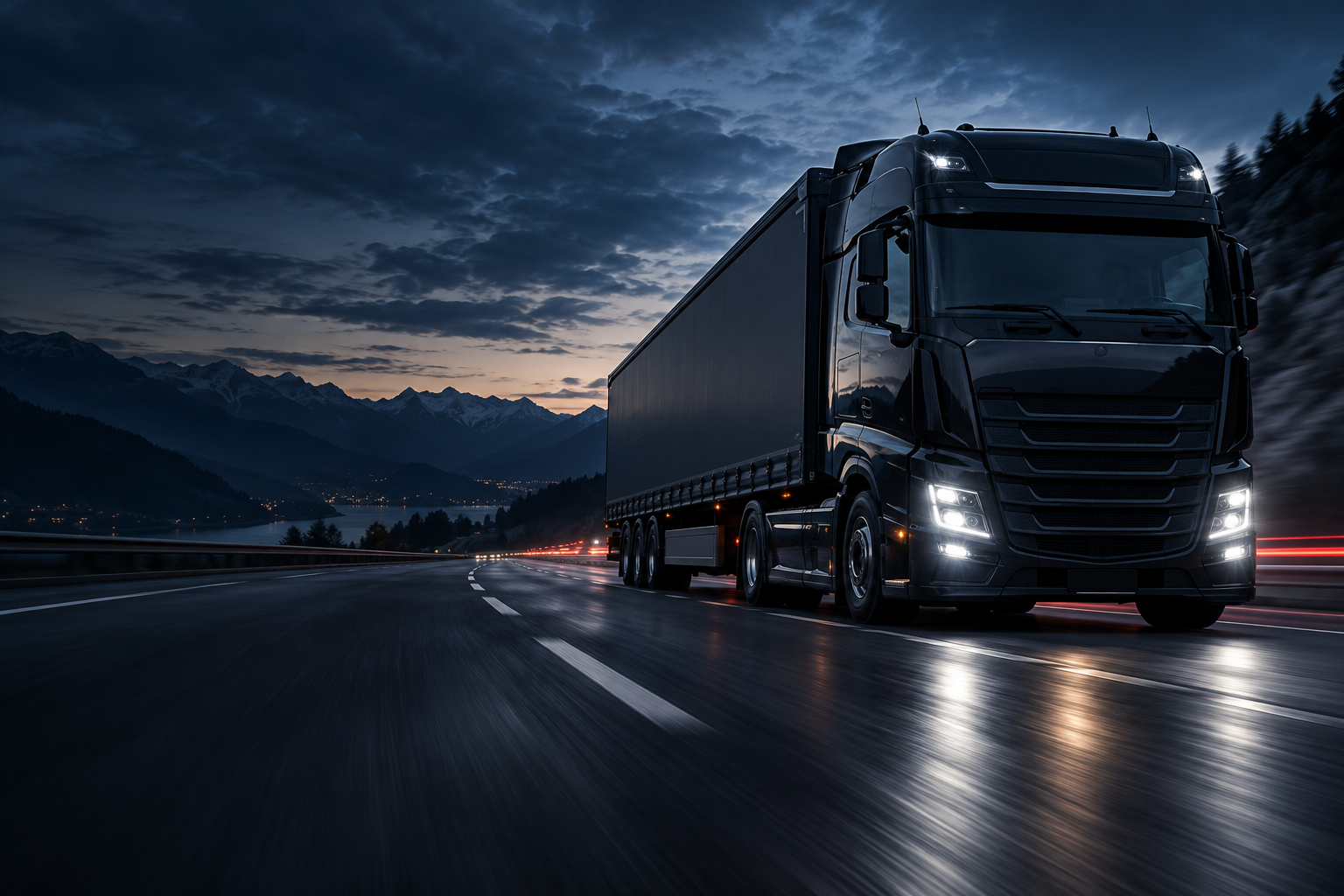 Camion sur une route à la tombée du jour